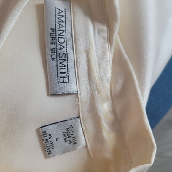 Amanda Smith Pure Silk Ivory Button-Up Blouse Womens L Long Sleeve - Picture 4 of 8